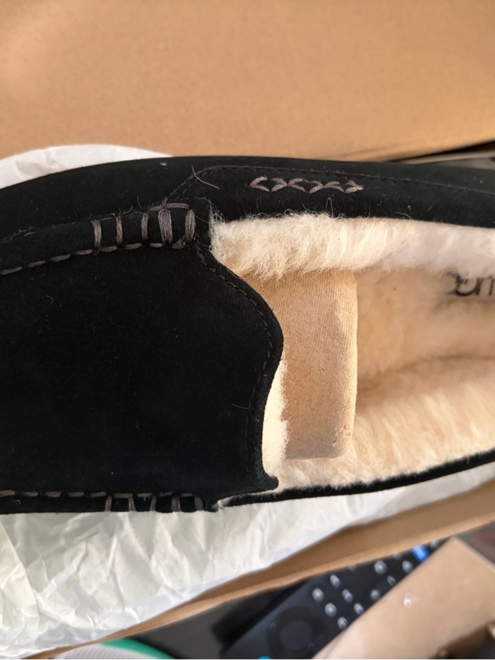 UGG Black Suede Shearling-Lined Slip-On Loafers